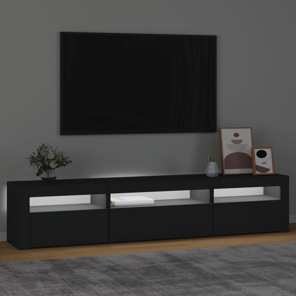 Modern Wooden Large TV Tele Stand Unit Cabinet With LED Lights & Storage Doors
