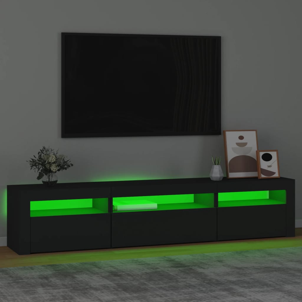 Modern Wooden Large TV Tele Stand Unit Cabinet With LED Lights & Storage Doors