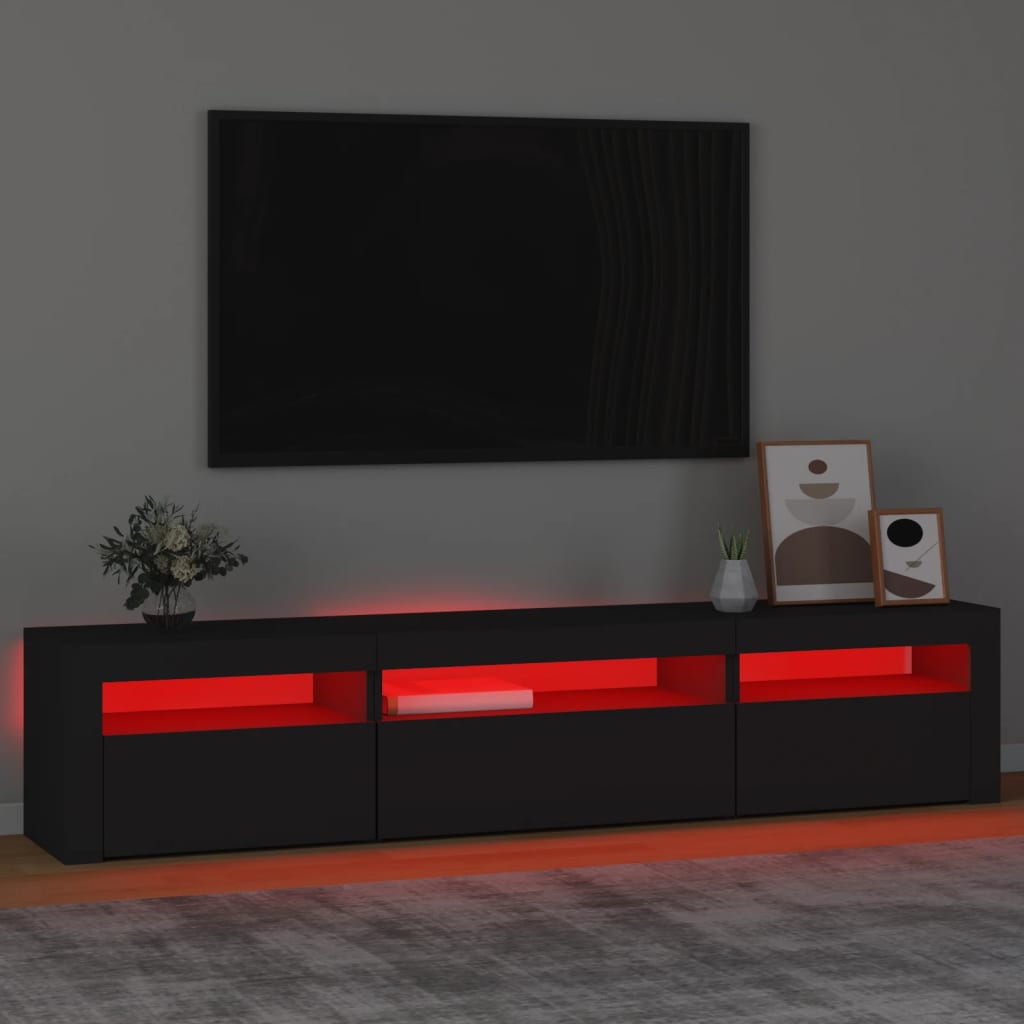 Modern Wooden Large TV Tele Stand Unit Cabinet With LED Lights & Storage Doors