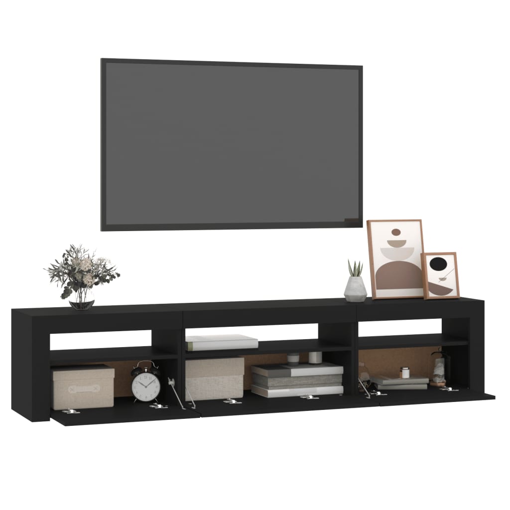 Modern Wooden Large TV Tele Stand Unit Cabinet With LED Lights & Storage Doors
