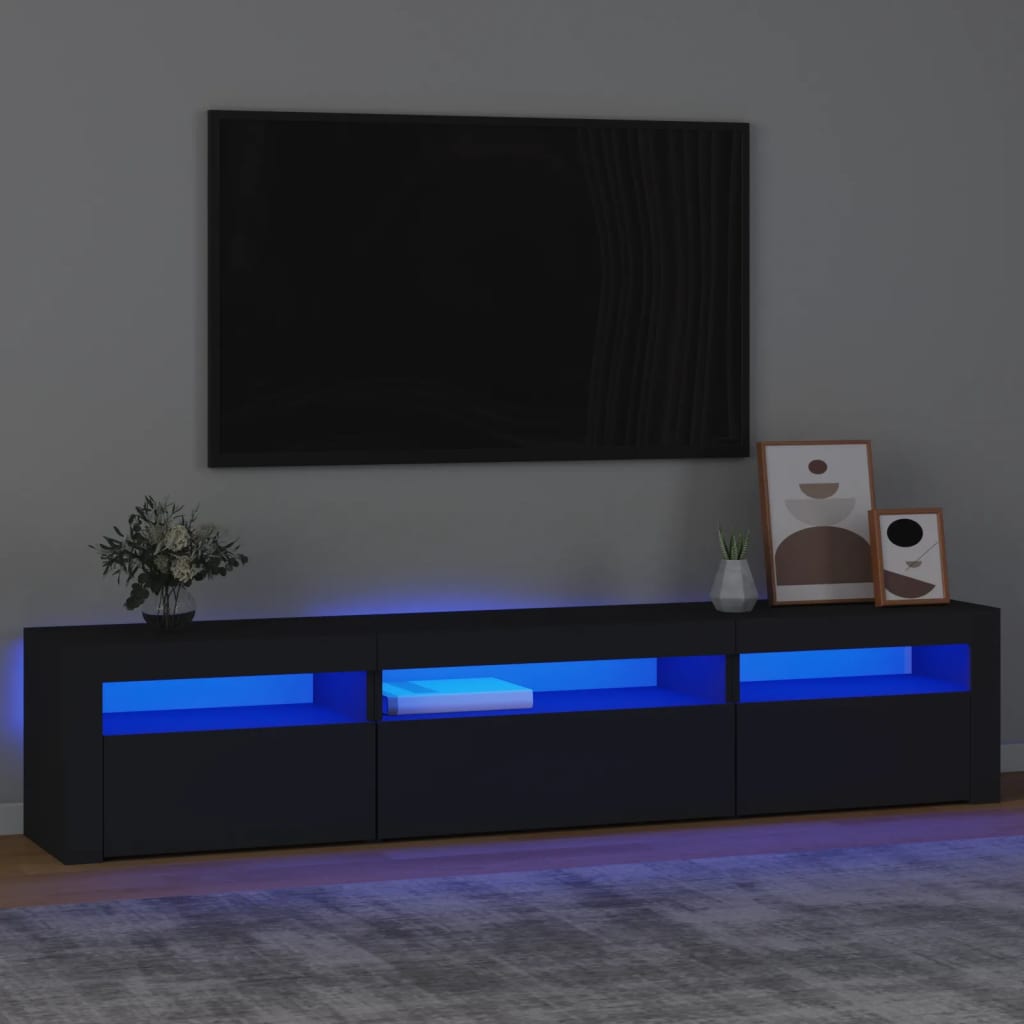 Modern Wooden Large TV Tele Stand Unit Cabinet With LED Lights & Storage Doors