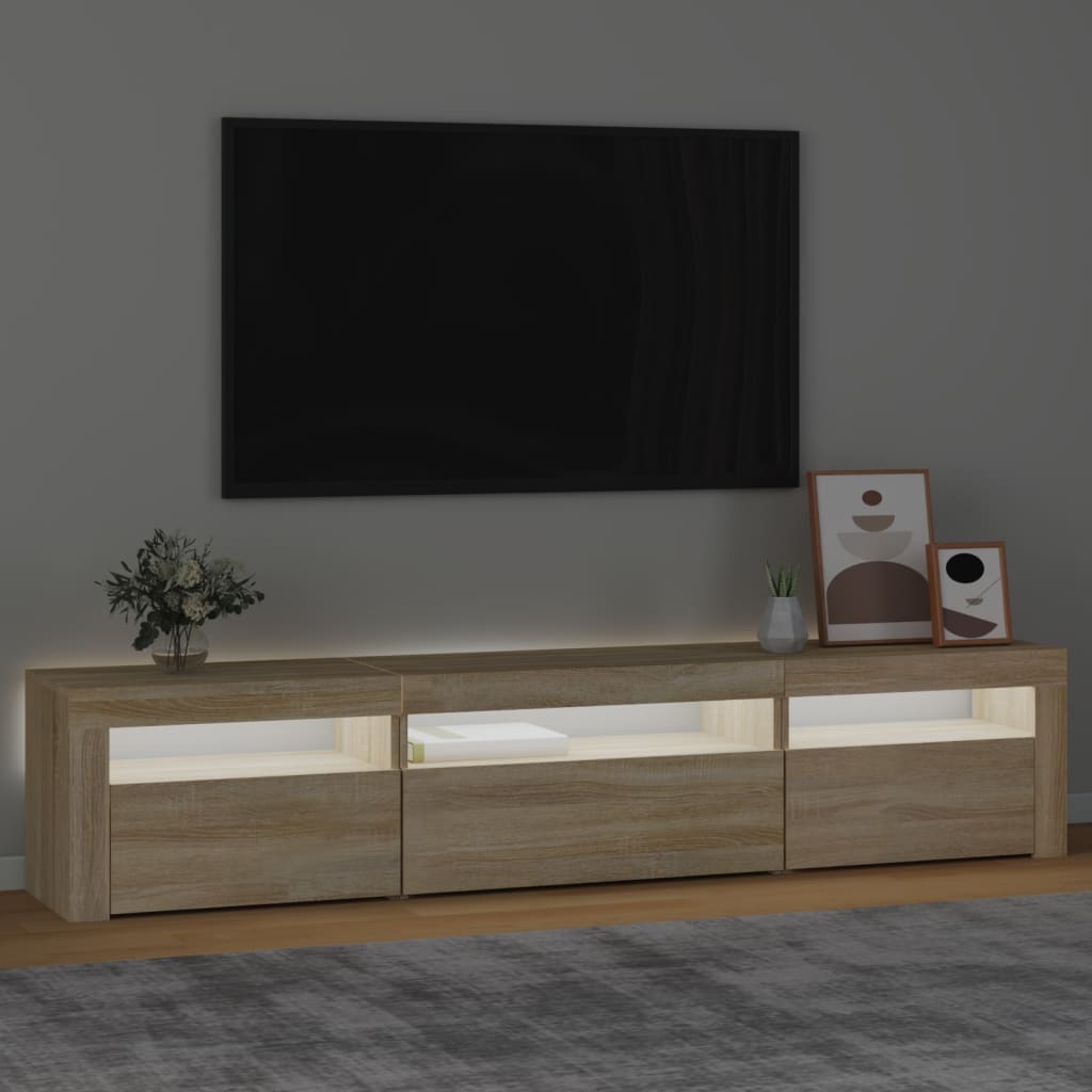Modern Wooden Large TV Tele Stand Unit Cabinet With LED Lights & Storage Doors