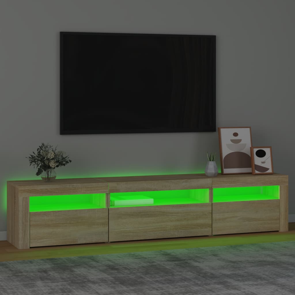 Modern Wooden Large TV Tele Stand Unit Cabinet With LED Lights & Storage Doors