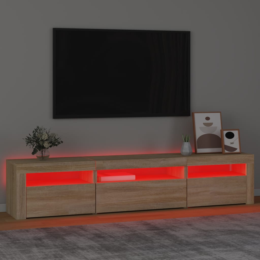 Modern Wooden Large TV Tele Stand Unit Cabinet With LED Lights & Storage Doors