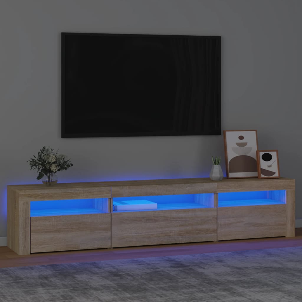Modern Wooden Large TV Tele Stand Unit Cabinet With LED Lights & Storage Doors