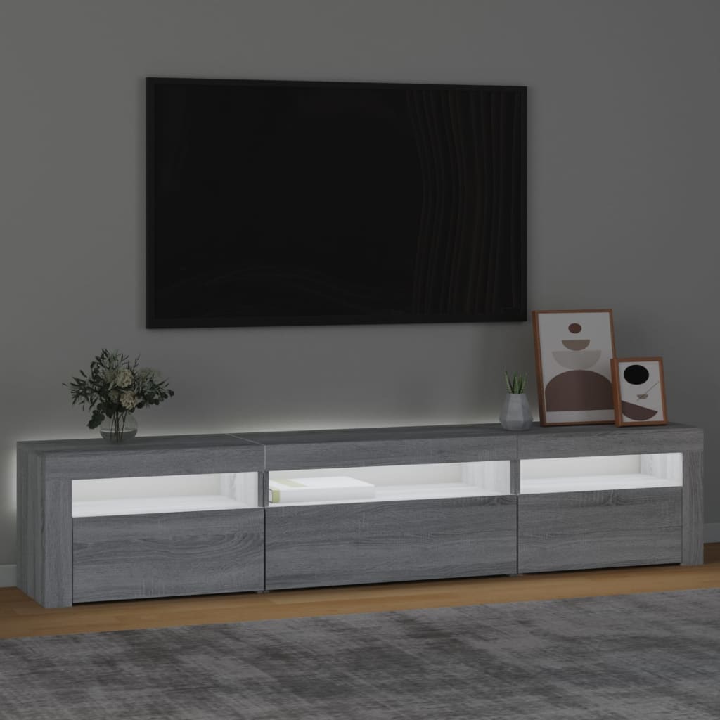 Modern Wooden Large TV Tele Stand Unit Cabinet With LED Lights & Storage Doors