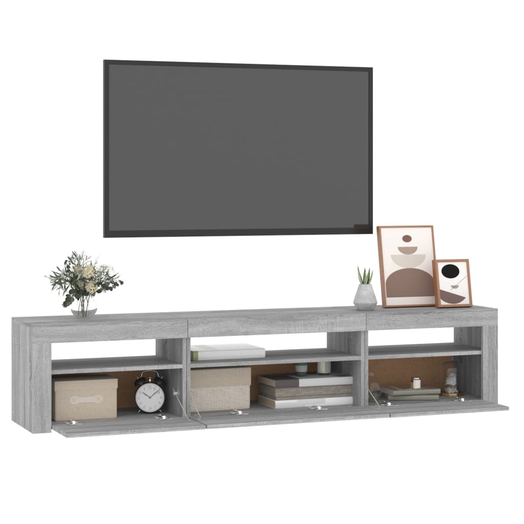 Modern Wooden Large TV Tele Stand Unit Cabinet With LED Lights & Storage Doors