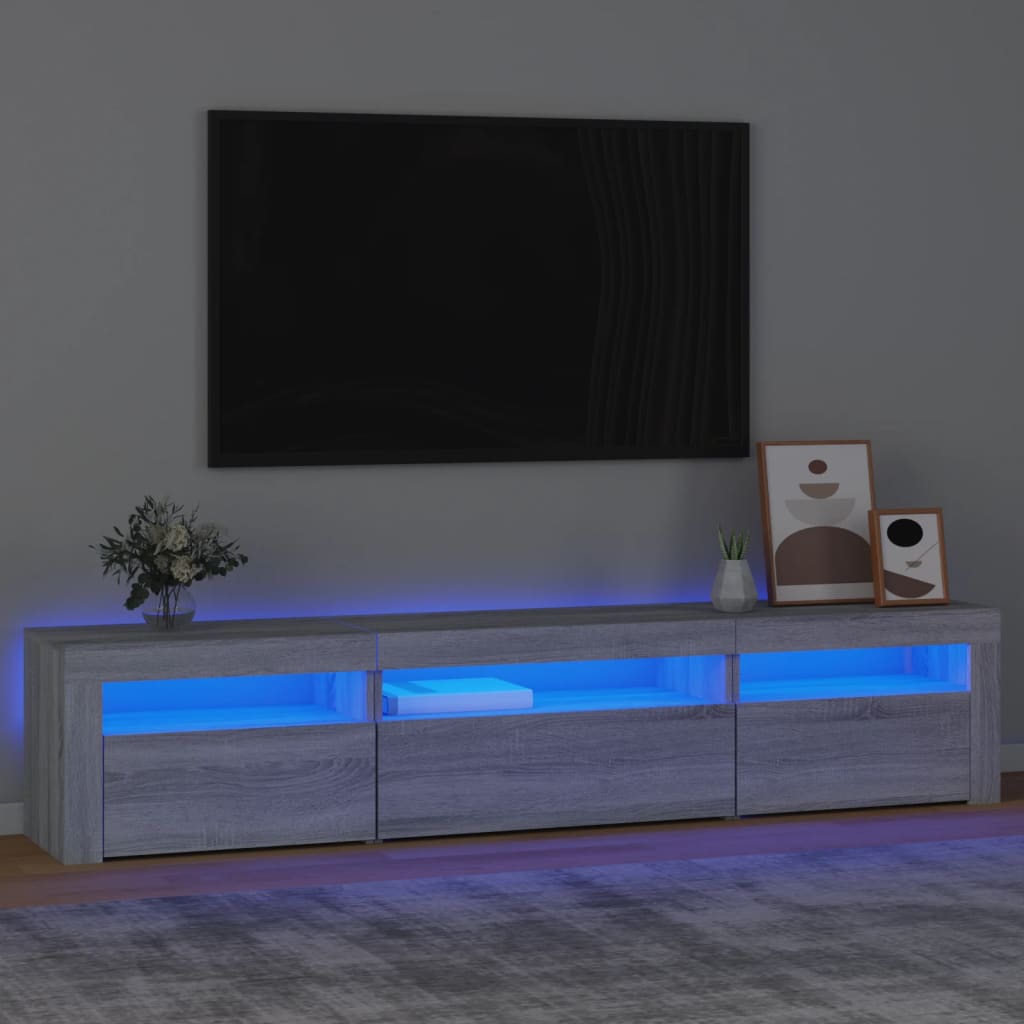 Modern Wooden Large TV Tele Stand Unit Cabinet With LED Lights & Storage Doors