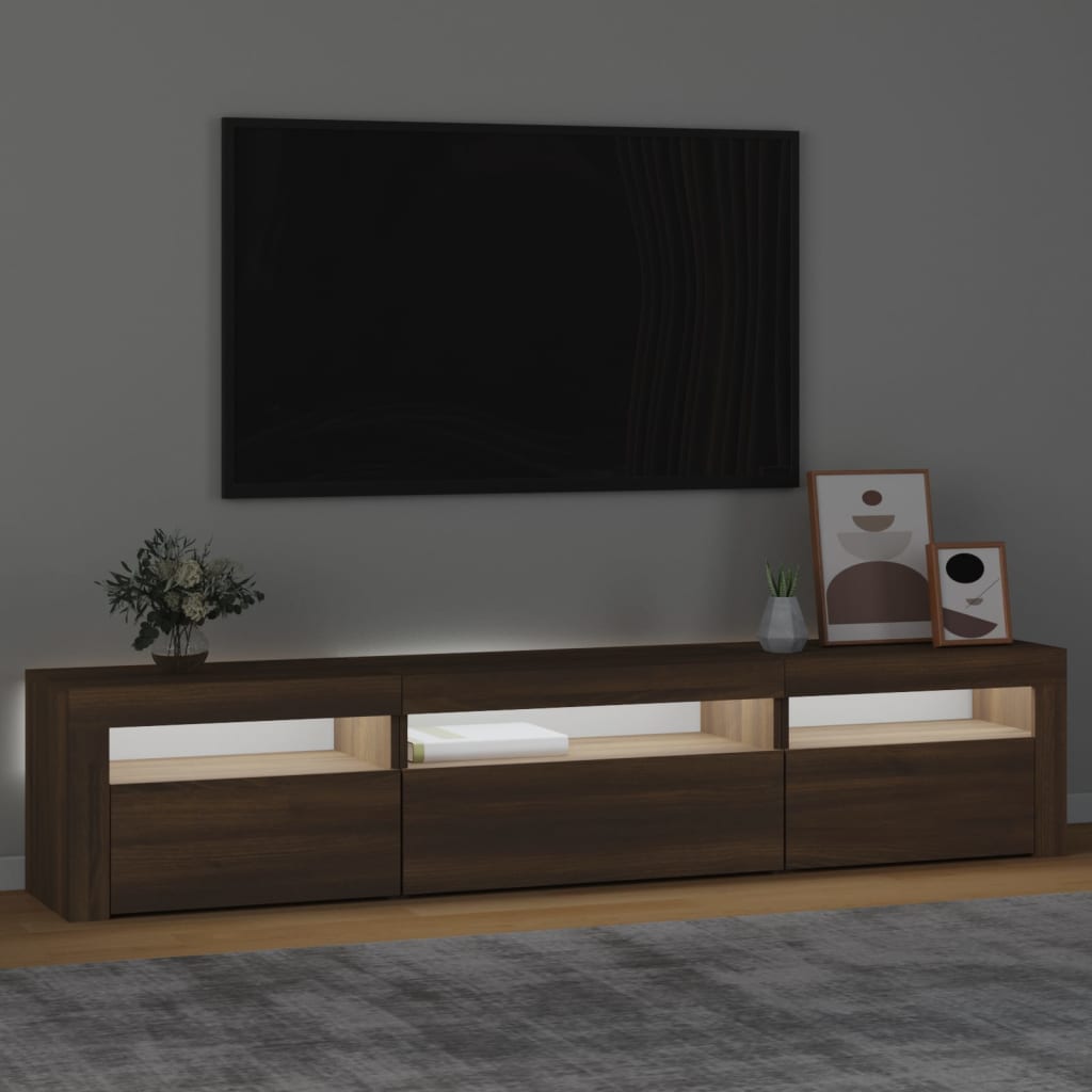 Modern Wooden Large TV Tele Stand Unit Cabinet With LED Lights & Storage Doors