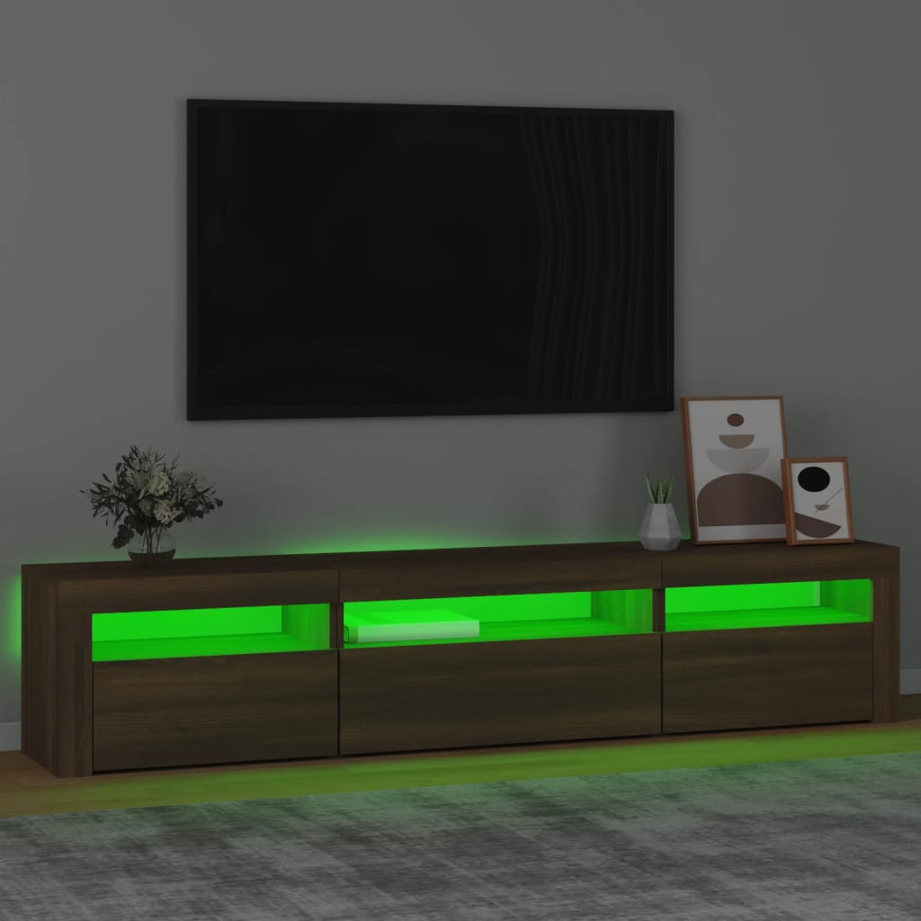 Modern Wooden Large TV Tele Stand Unit Cabinet With LED Lights & Storage Doors