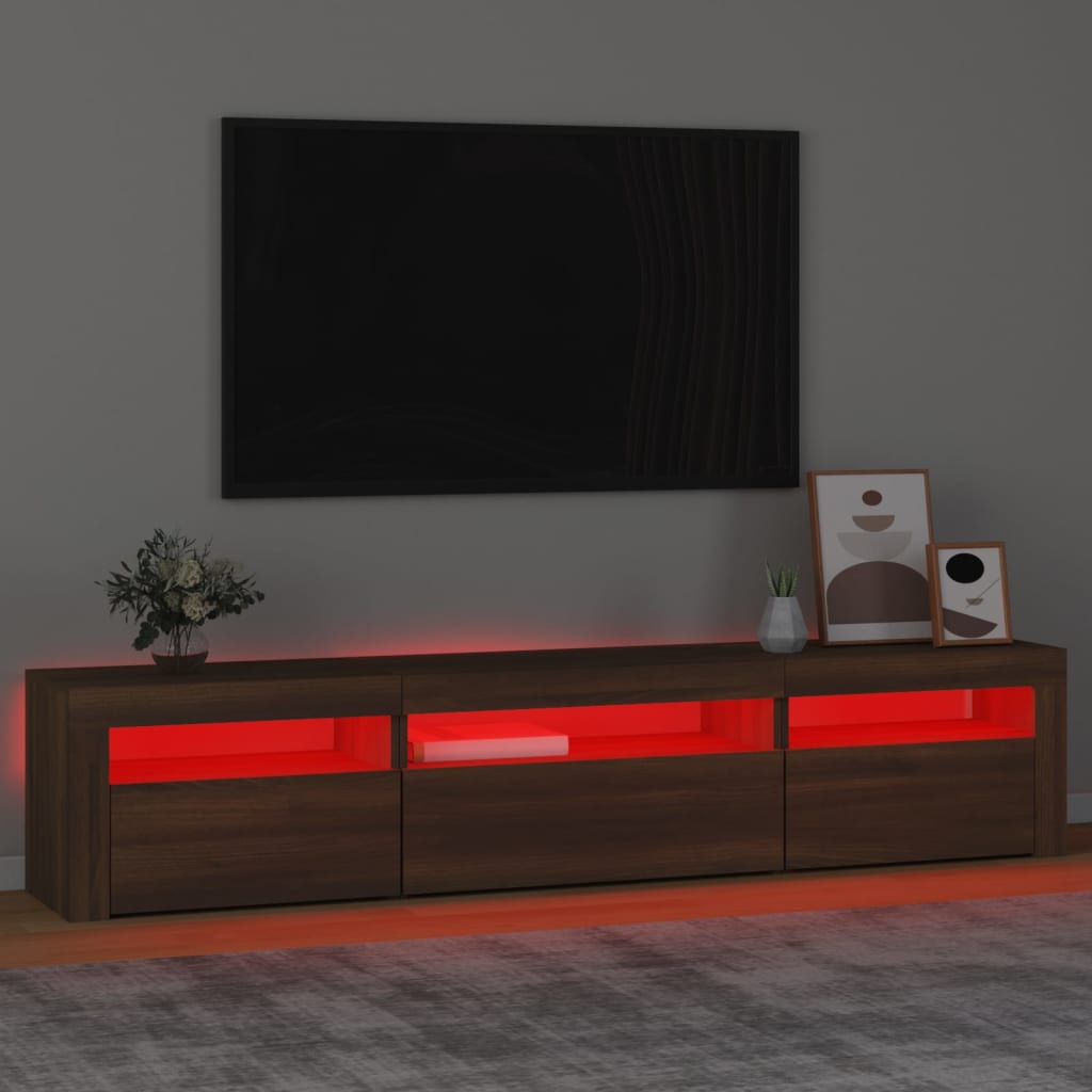 Modern Wooden Large TV Tele Stand Unit Cabinet With LED Lights & Storage Doors