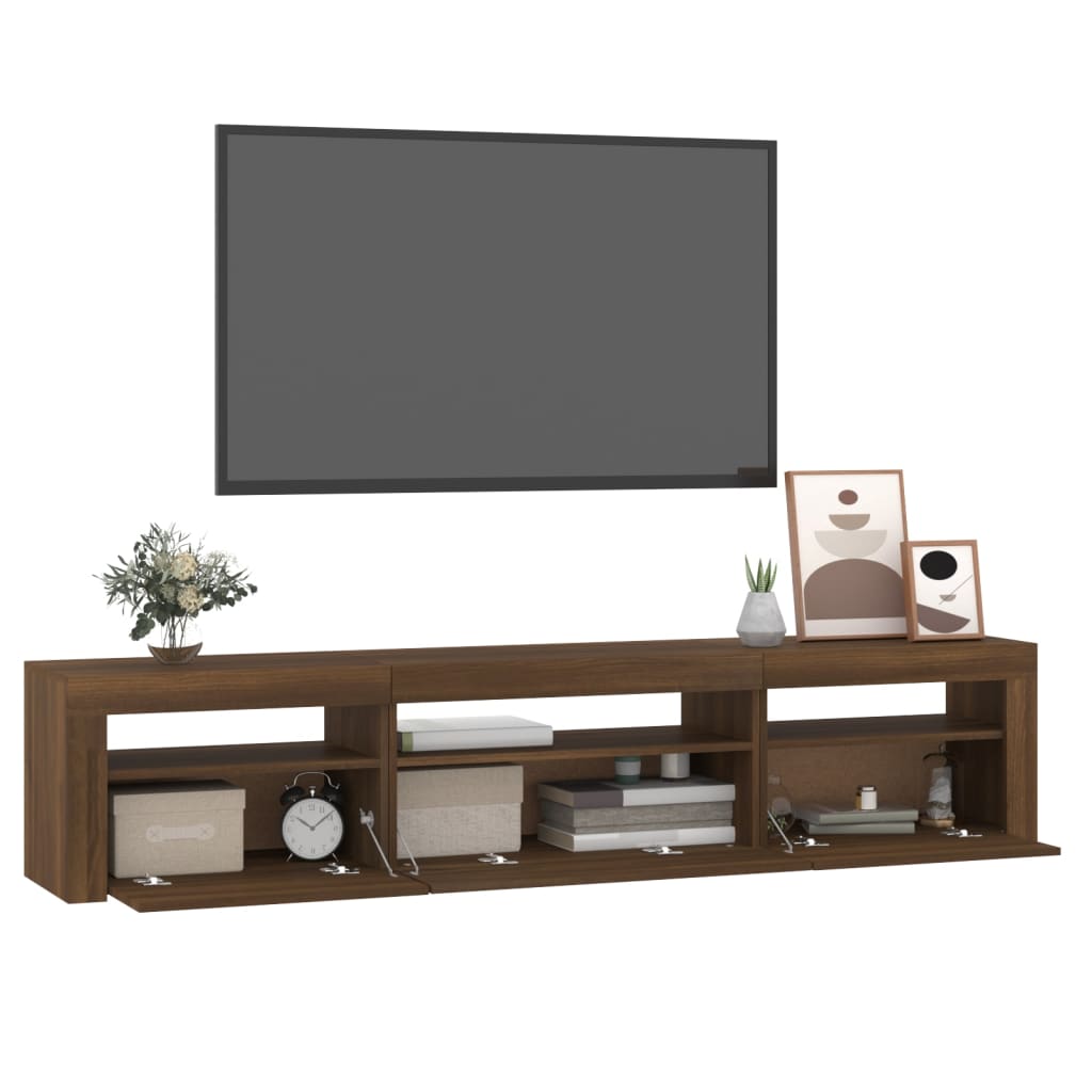 Modern Wooden Large TV Tele Stand Unit Cabinet With LED Lights & Storage Doors