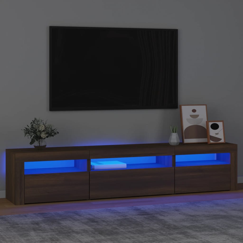Modern Wooden Large TV Tele Stand Unit Cabinet With LED Lights & Storage Doors