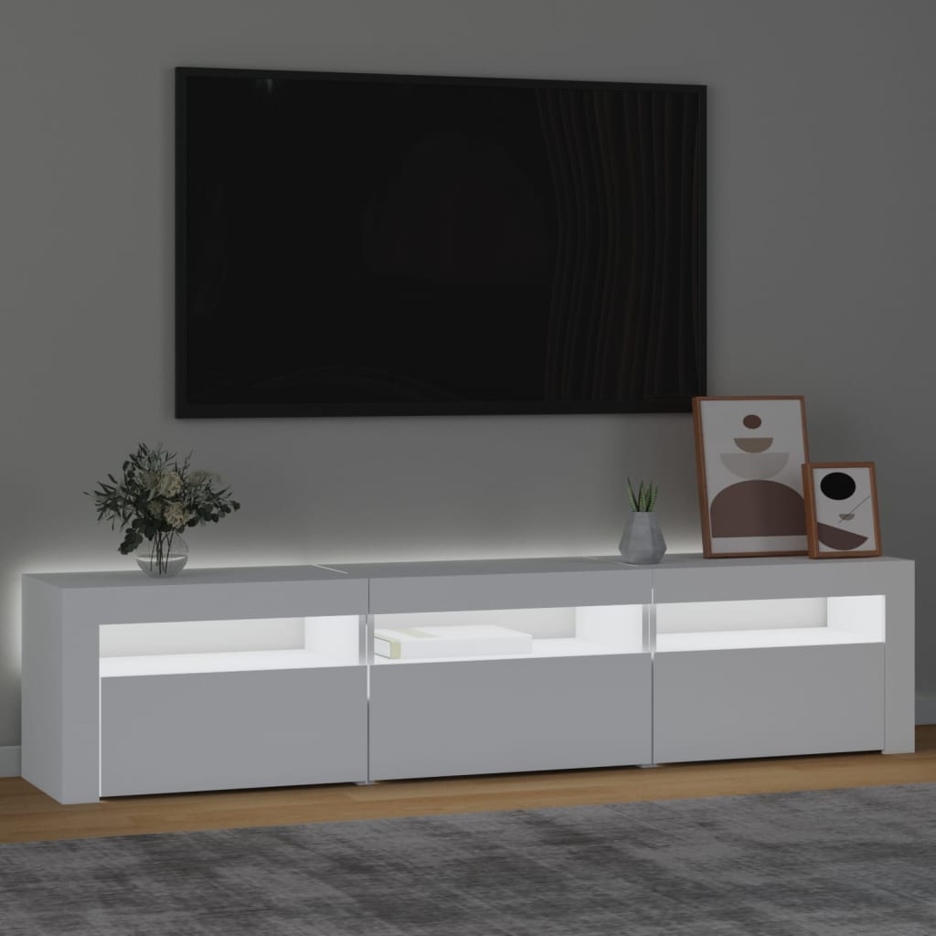 Modern Wooden Large TV Tele Stand Unit Cabinet With LED Lights & Storage
