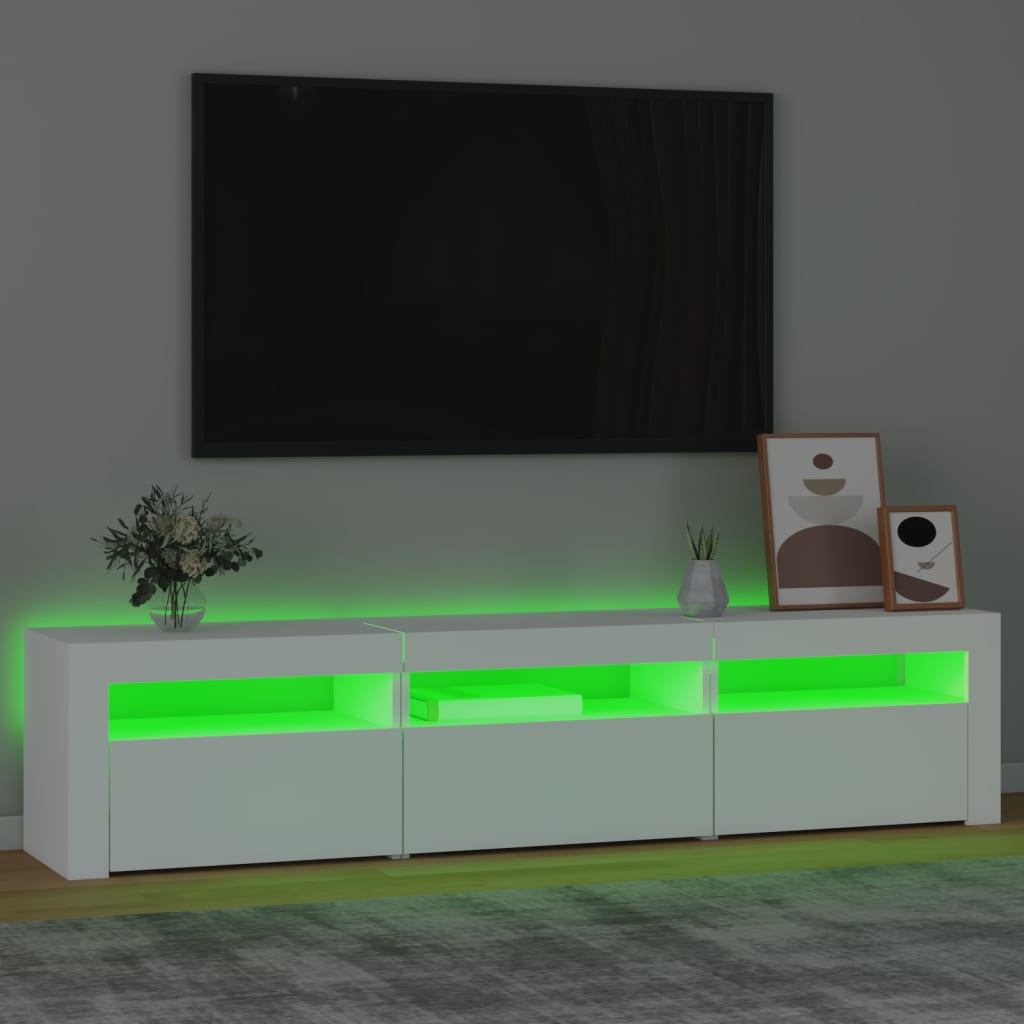 Modern Wooden Large TV Tele Stand Unit Cabinet With LED Lights & Storage
