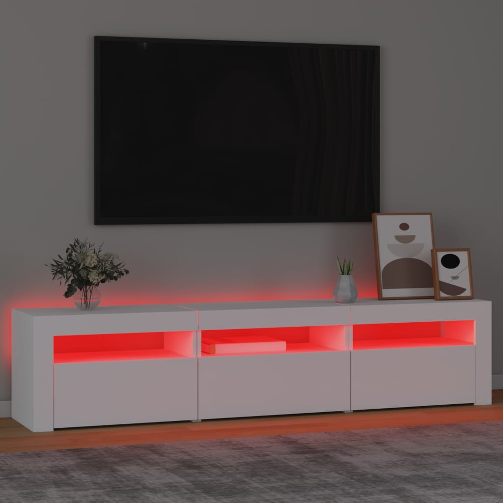 Modern Wooden Large TV Tele Stand Unit Cabinet With LED Lights & Storage