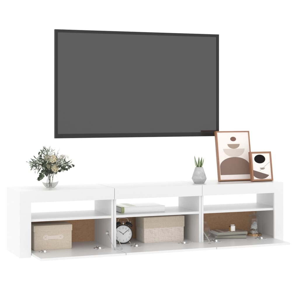 Modern Wooden Large TV Tele Stand Unit Cabinet With LED Lights & Storage
