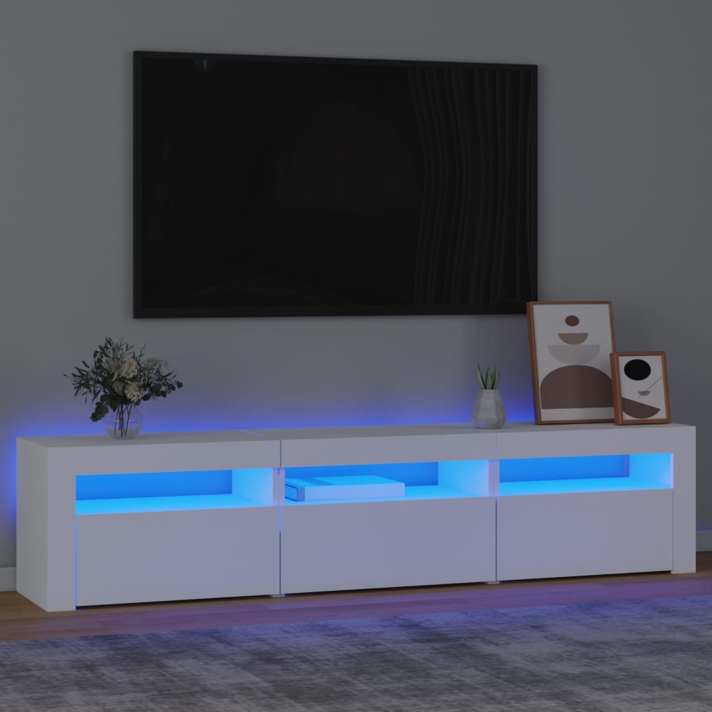 Modern Wooden Large TV Tele Stand Unit Cabinet With LED Lights & Storage