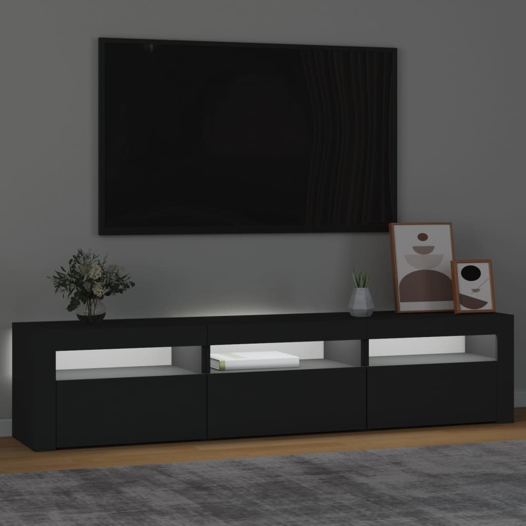 Modern Wooden Large TV Tele Stand Unit Cabinet With LED Lights & Storage