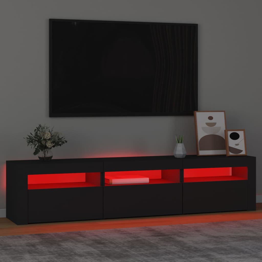 Modern Wooden Large TV Tele Stand Unit Cabinet With LED Lights & Storage