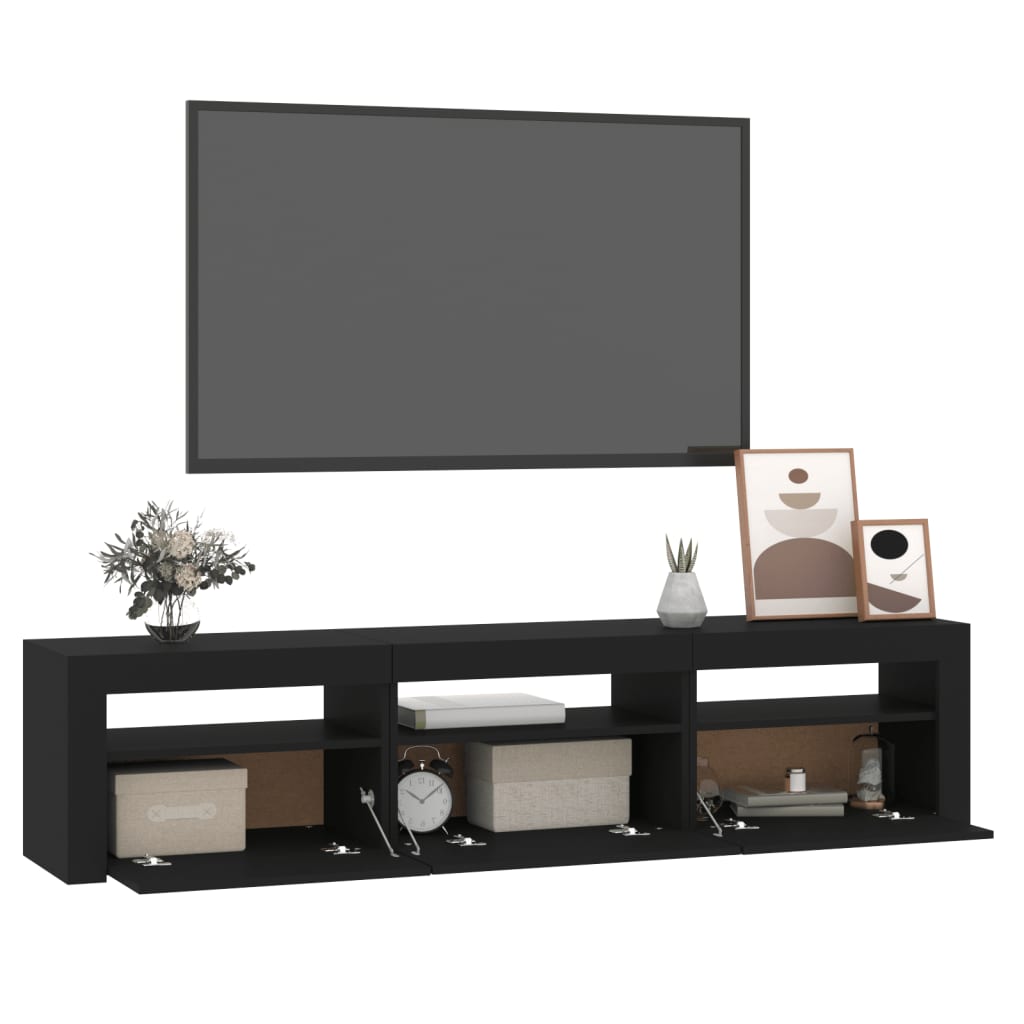 Modern Wooden Large TV Tele Stand Unit Cabinet With LED Lights & Storage