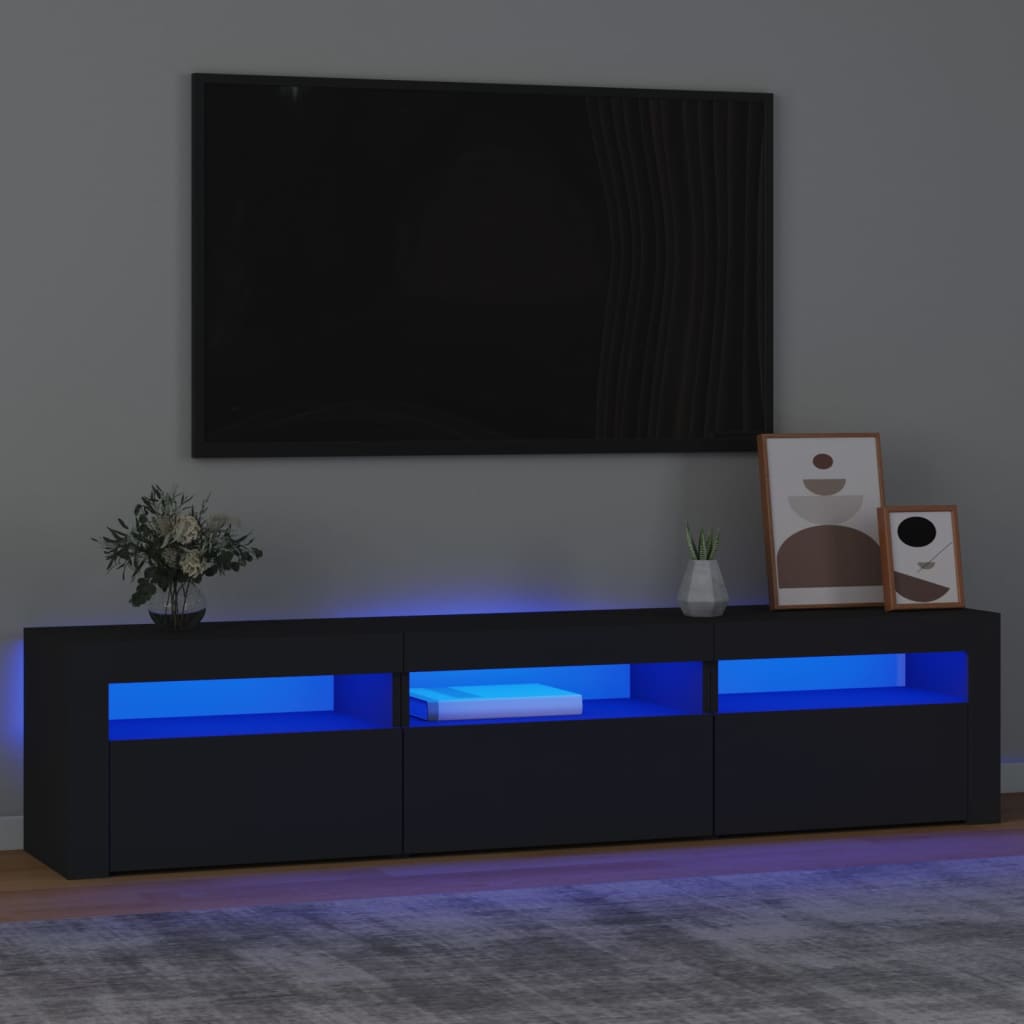 Modern Wooden Large TV Tele Stand Unit Cabinet With LED Lights & Storage