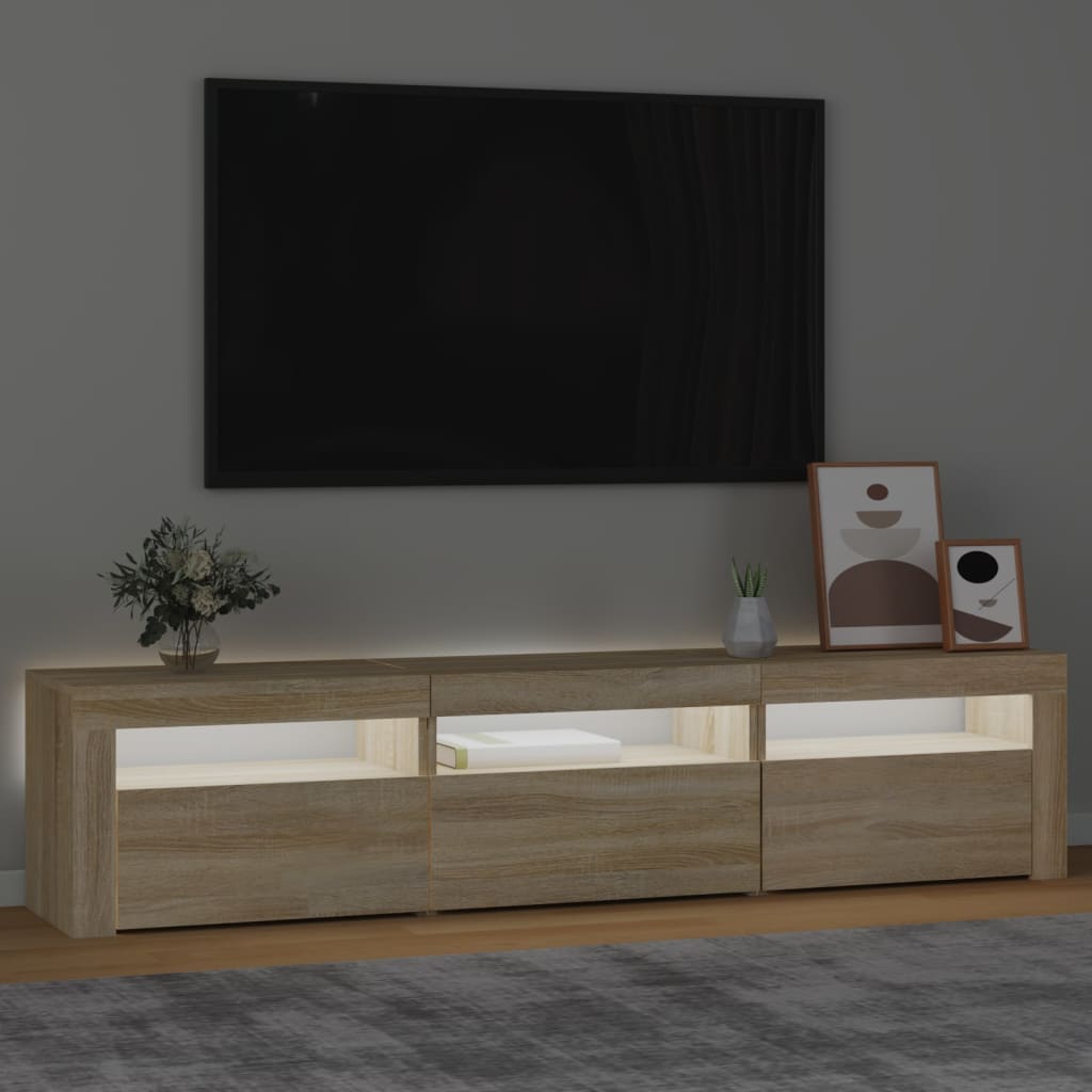 Modern Wooden Large TV Tele Stand Unit Cabinet With LED Lights & Storage
