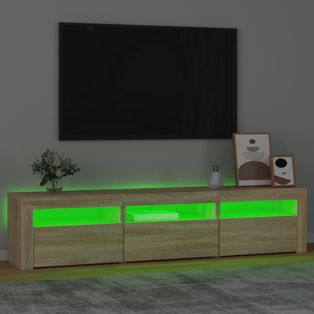 Modern Wooden Large TV Tele Stand Unit Cabinet With LED Lights & Storage
