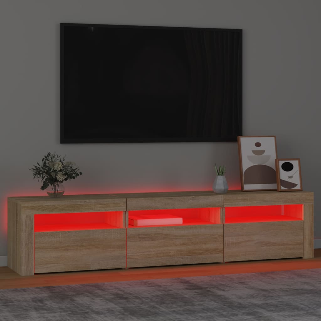 Modern Wooden Large TV Tele Stand Unit Cabinet With LED Lights & Storage