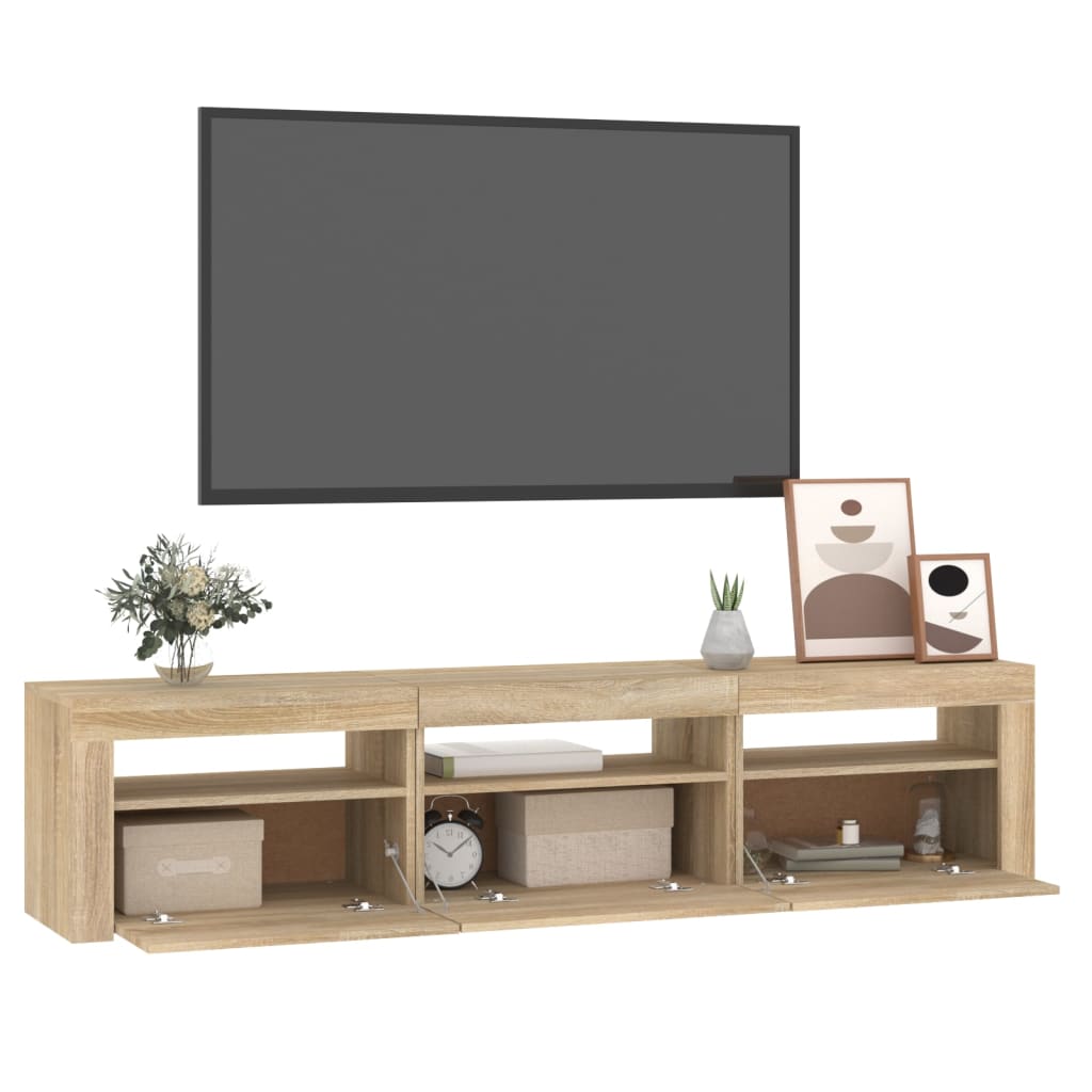 Modern Wooden Large TV Tele Stand Unit Cabinet With LED Lights & Storage