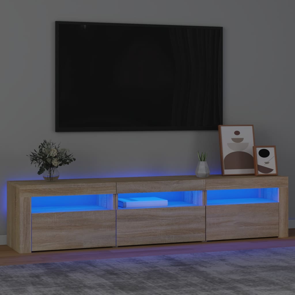 Modern Wooden Large TV Tele Stand Unit Cabinet With LED Lights & Storage