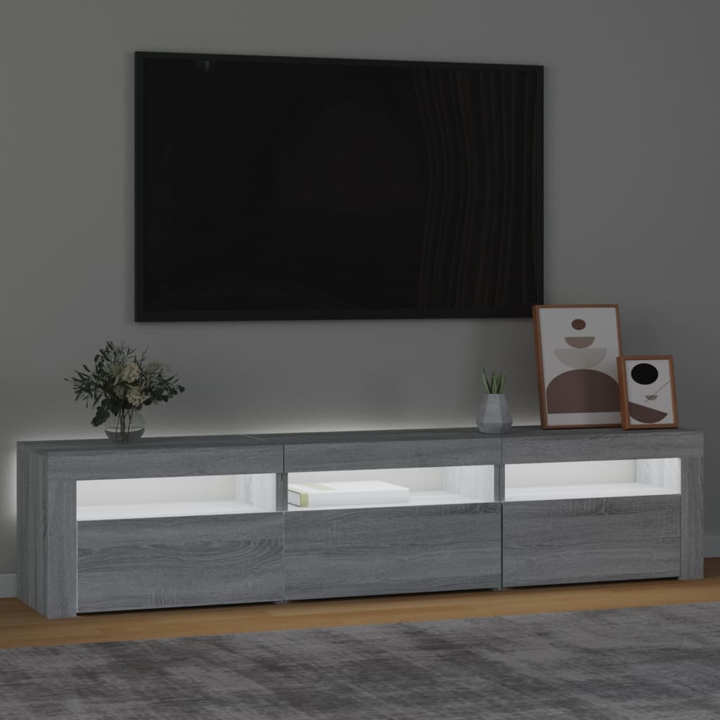 Modern Wooden Large TV Tele Stand Unit Cabinet With LED Lights & Storage