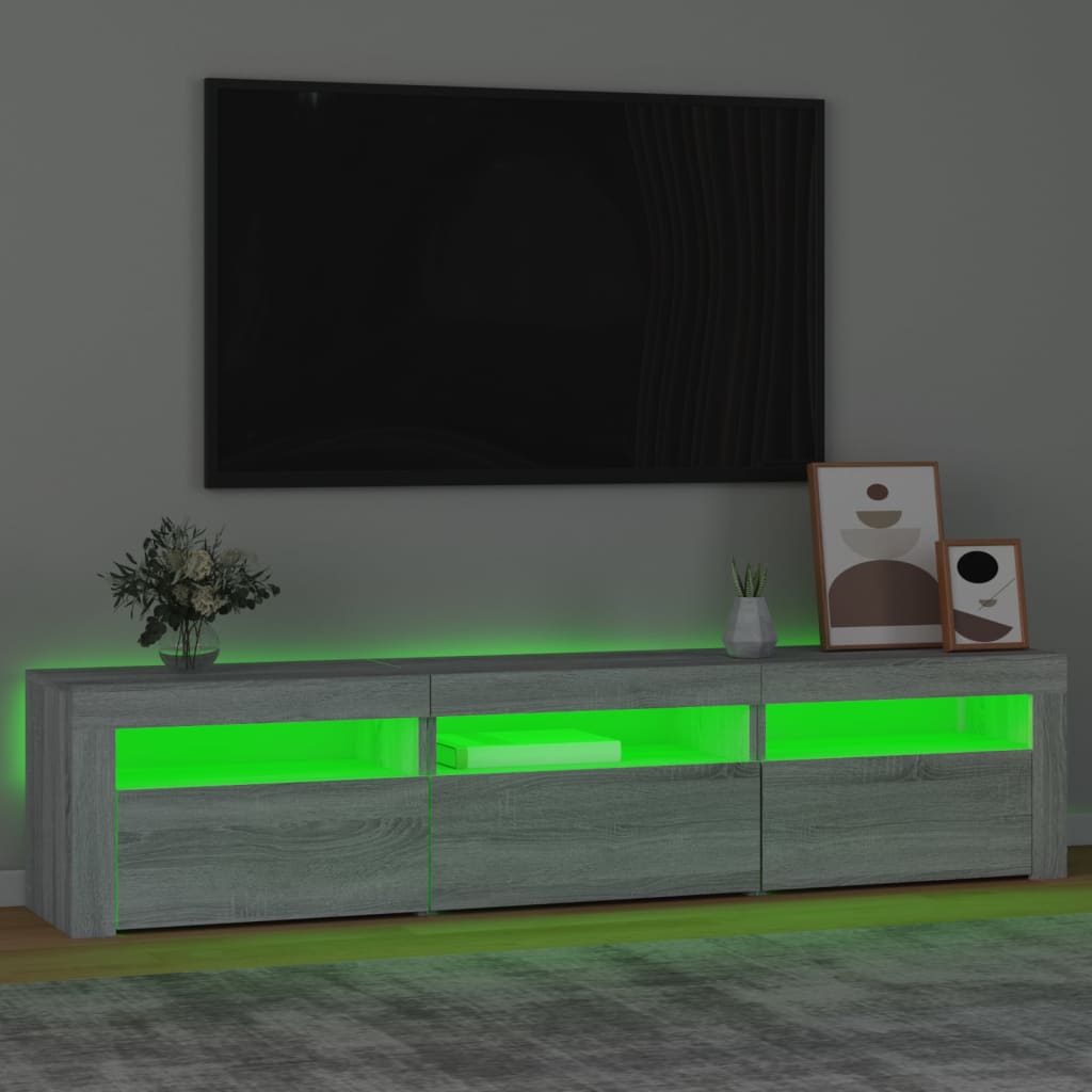 Modern Wooden Large TV Tele Stand Unit Cabinet With LED Lights & Storage