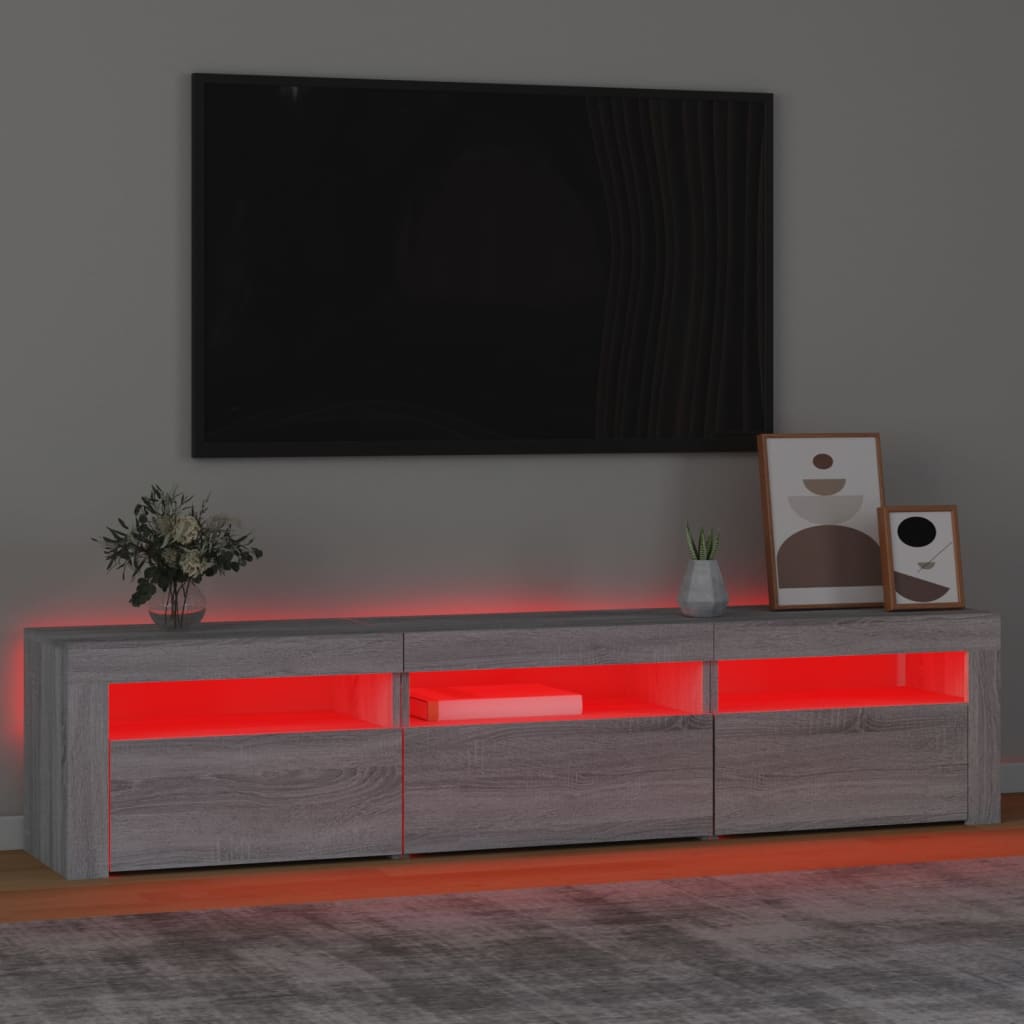 Modern Wooden Large TV Tele Stand Unit Cabinet With LED Lights & Storage
