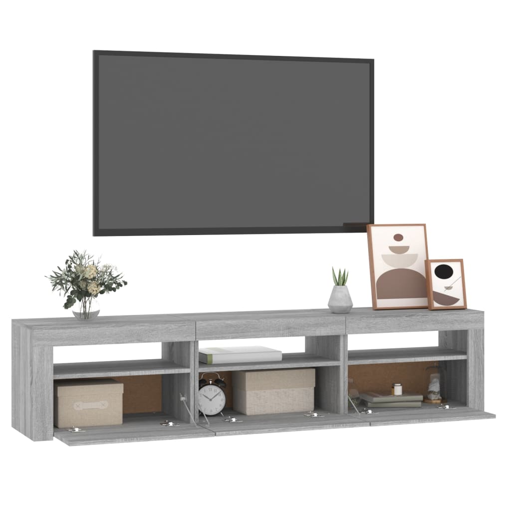 Modern Wooden Large TV Tele Stand Unit Cabinet With LED Lights & Storage
