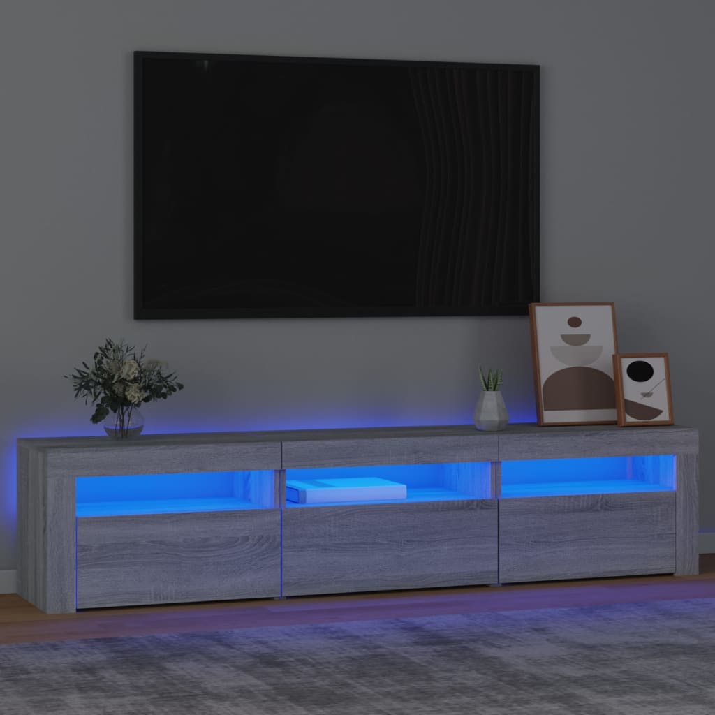 Modern Wooden Large TV Tele Stand Unit Cabinet With LED Lights & Storage