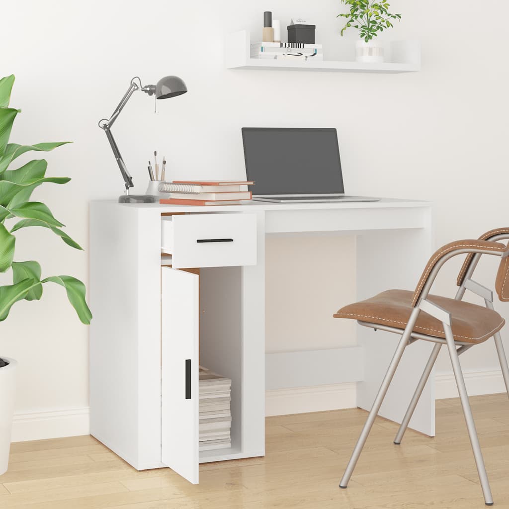 Modern Wooden Home Office Computer Desk Table With Storage Compartment & Drawer