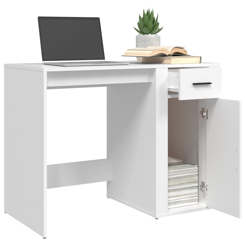 Modern Wooden Home Office Computer Desk Table With Storage Compartment & Drawer