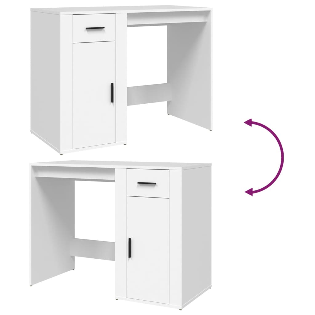 Modern Wooden Home Office Computer Desk Table With Storage Compartment & Drawer