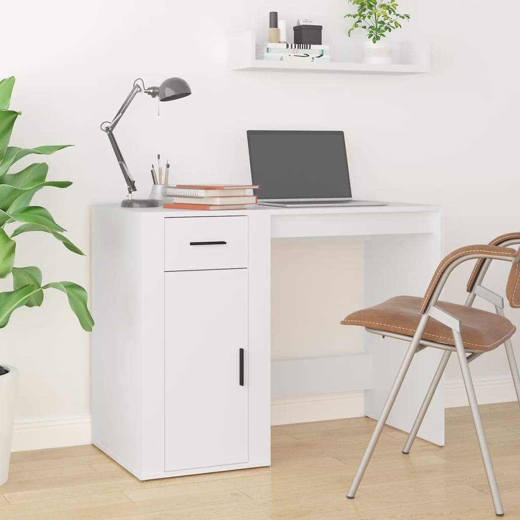 Modern Wooden Home Office Computer Desk Table With Storage Compartment & Drawer