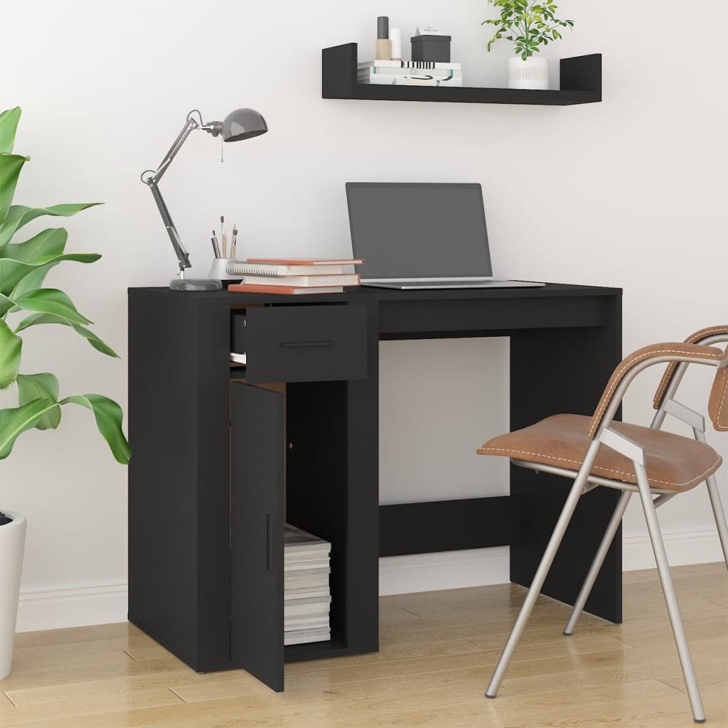 Modern Wooden Home Office Computer Desk Table With Storage Compartment & Drawer