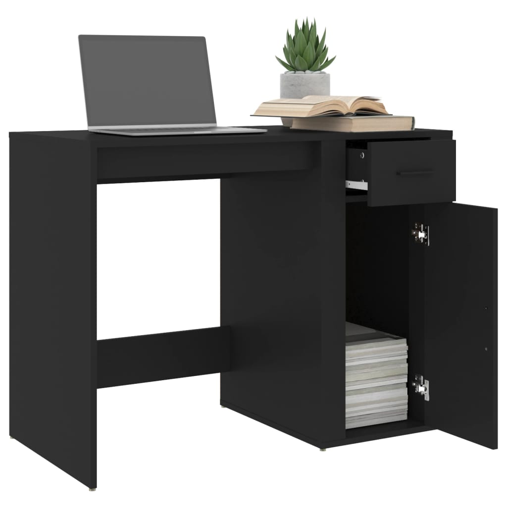 Modern Wooden Home Office Computer Desk Table With Storage Compartment & Drawer