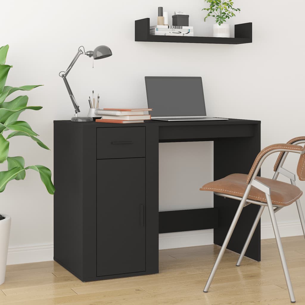 Modern Wooden Home Office Computer Desk Table With Storage Compartment & Drawer