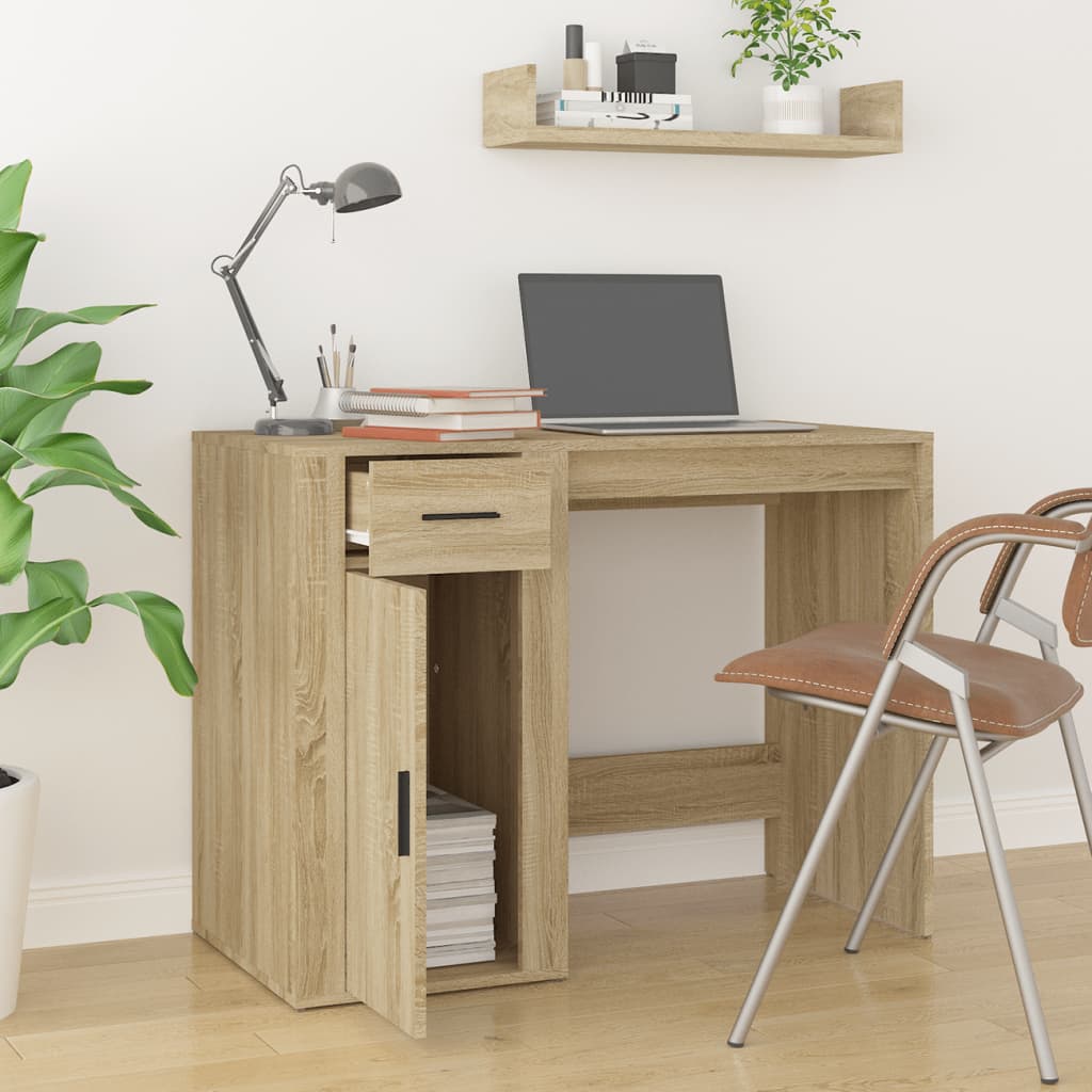 Modern Wooden Home Office Computer Desk Table With Storage Compartment & Drawer