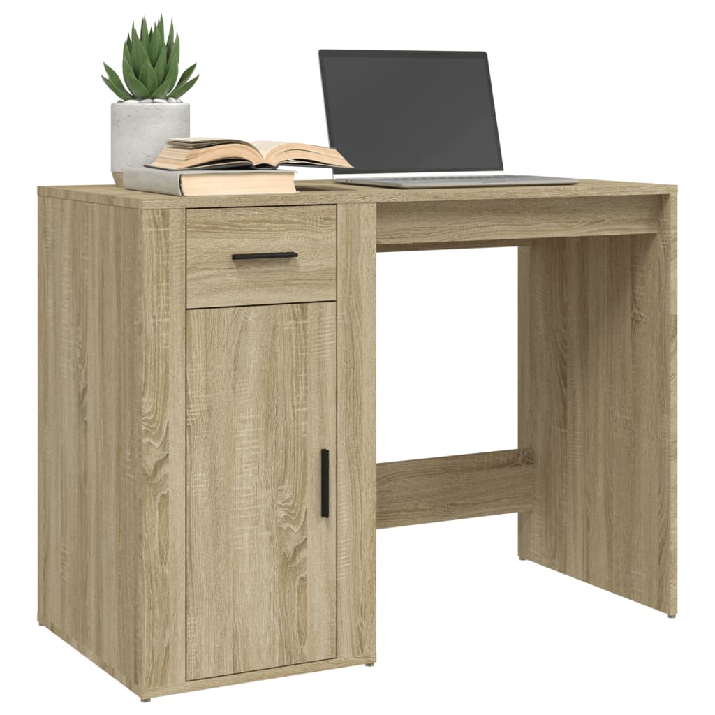 Modern Wooden Home Office Computer Desk Table With Storage Compartment & Drawer