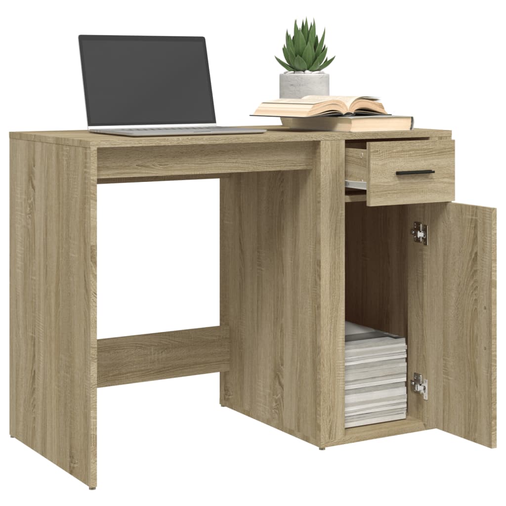 Modern Wooden Home Office Computer Desk Table With Storage Compartment & Drawer