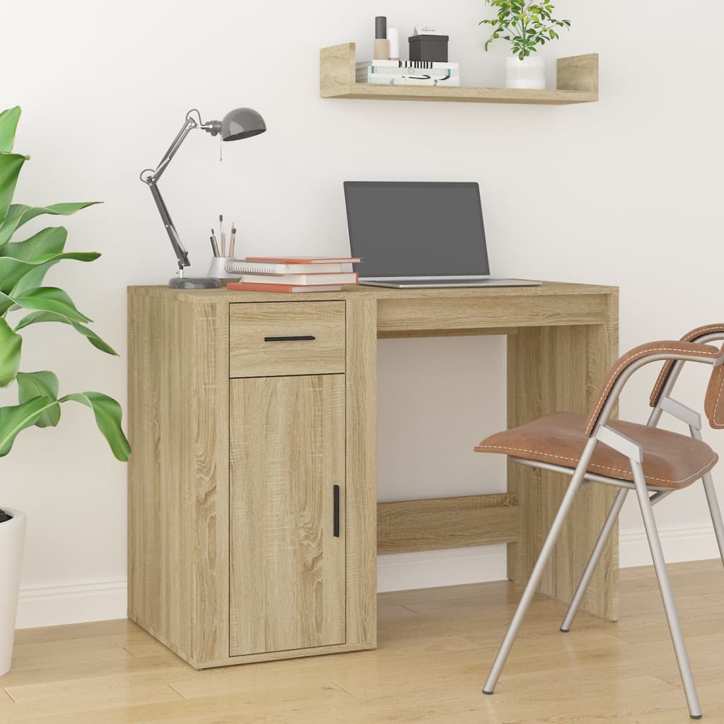 Modern Wooden Home Office Computer Desk Table With Storage Compartment & Drawer