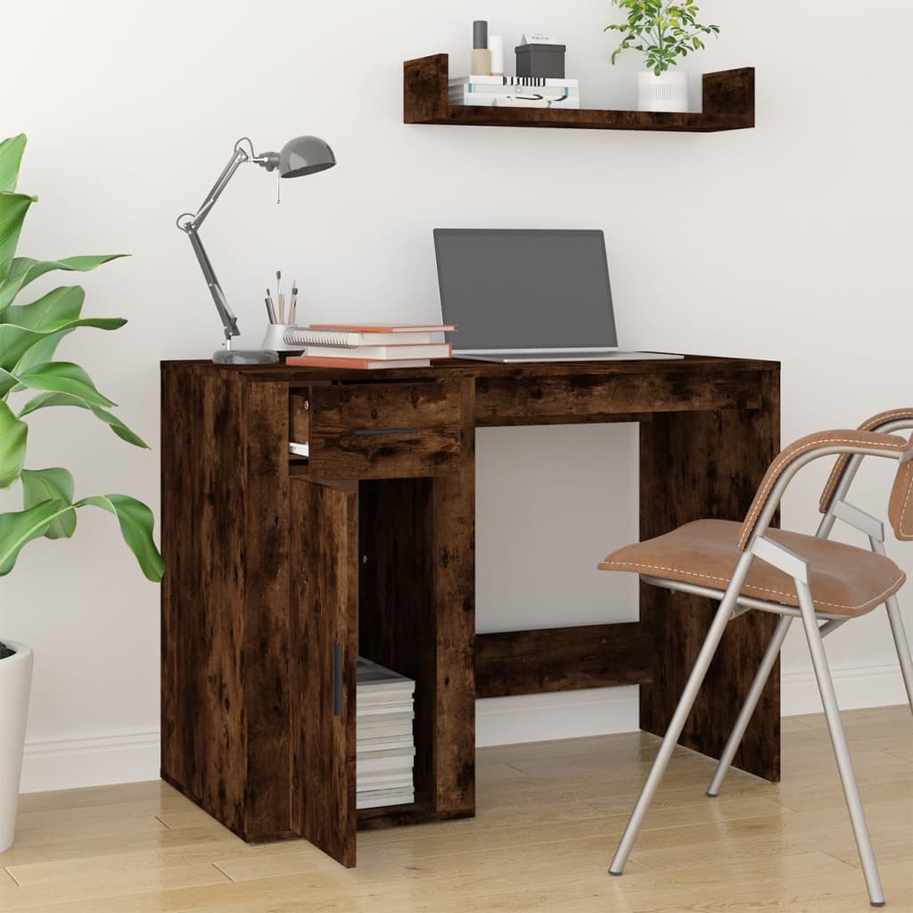 Modern Wooden Home Office Computer Desk Table With Storage Compartment & Drawer