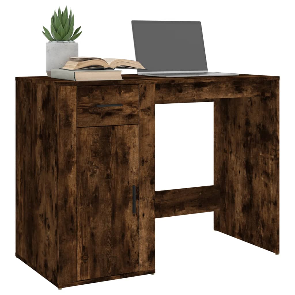 Modern Wooden Home Office Computer Desk Table With Storage Compartment & Drawer