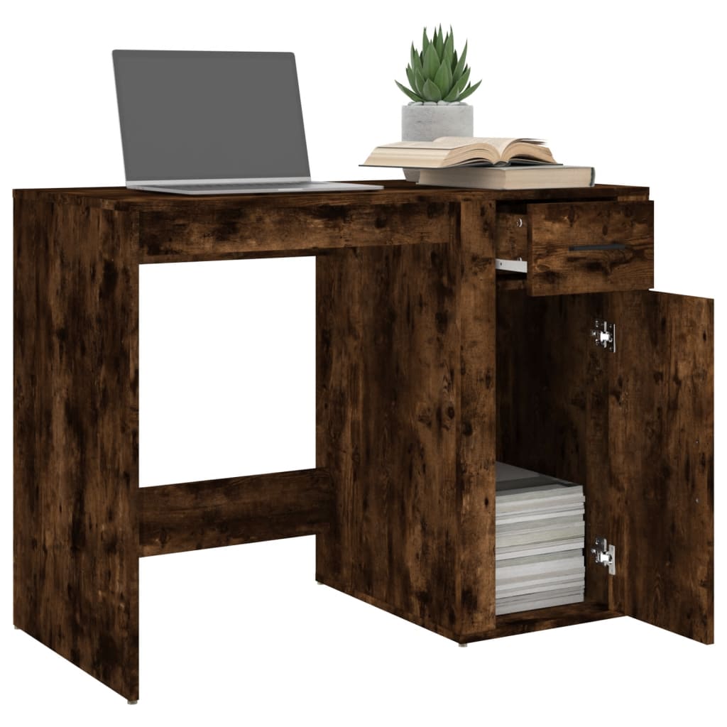 Modern Wooden Home Office Computer Desk Table With Storage Compartment & Drawer
